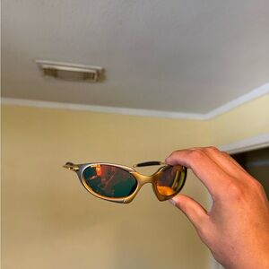 Gold Frame Mirrored Lens Sunglasses - Orange/Green Reflective Oakley Oakleys